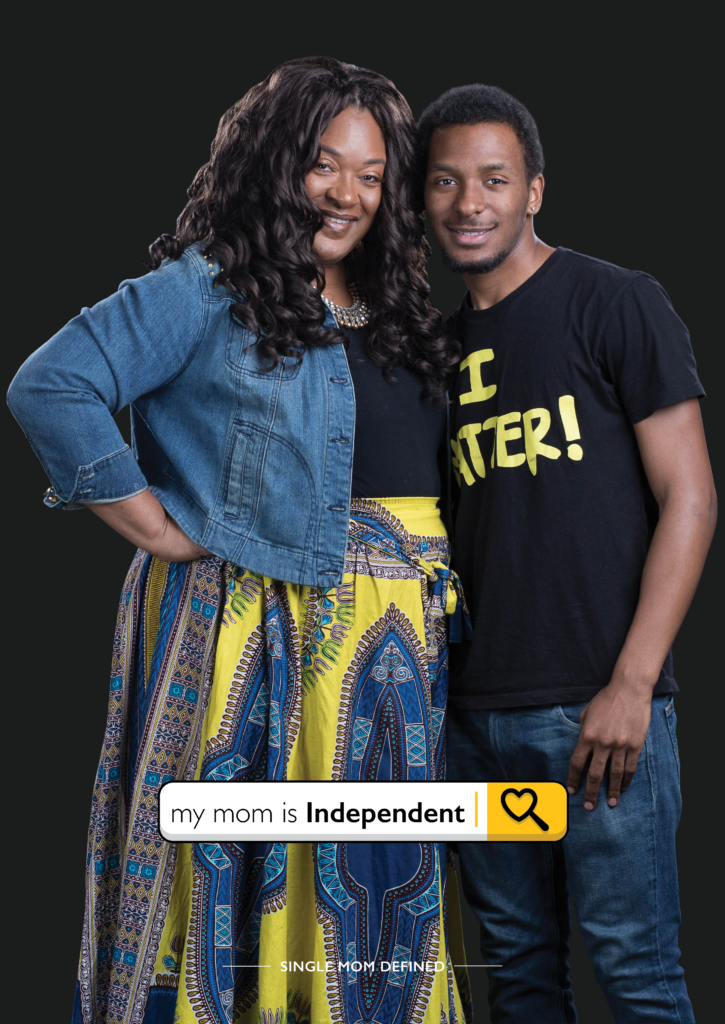 Ebony's son says "my mom is independent" when asked to describe her. 