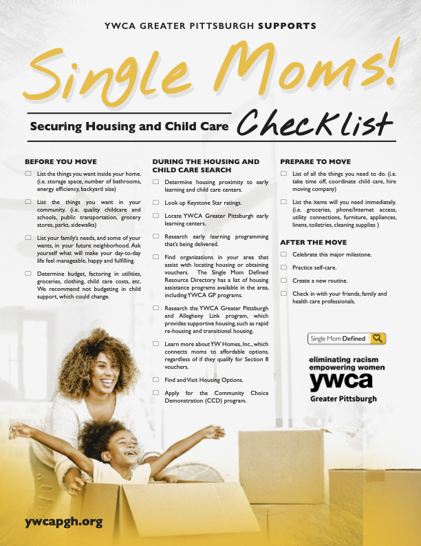Secure housing and child care checklist for single moms. 